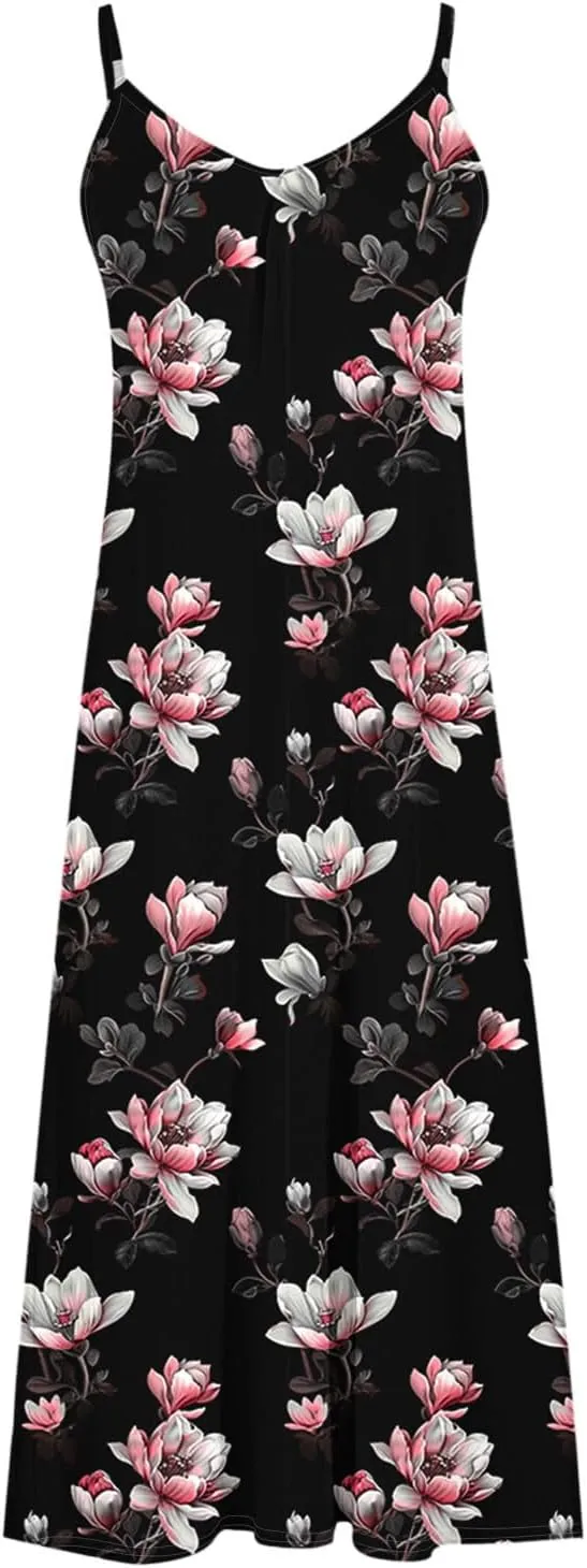 Summer Dresses for Women 2025 Beach Vacation Maxi Dress Spaghetti Strap Floral Print Sundress Casual Travel Clothes
