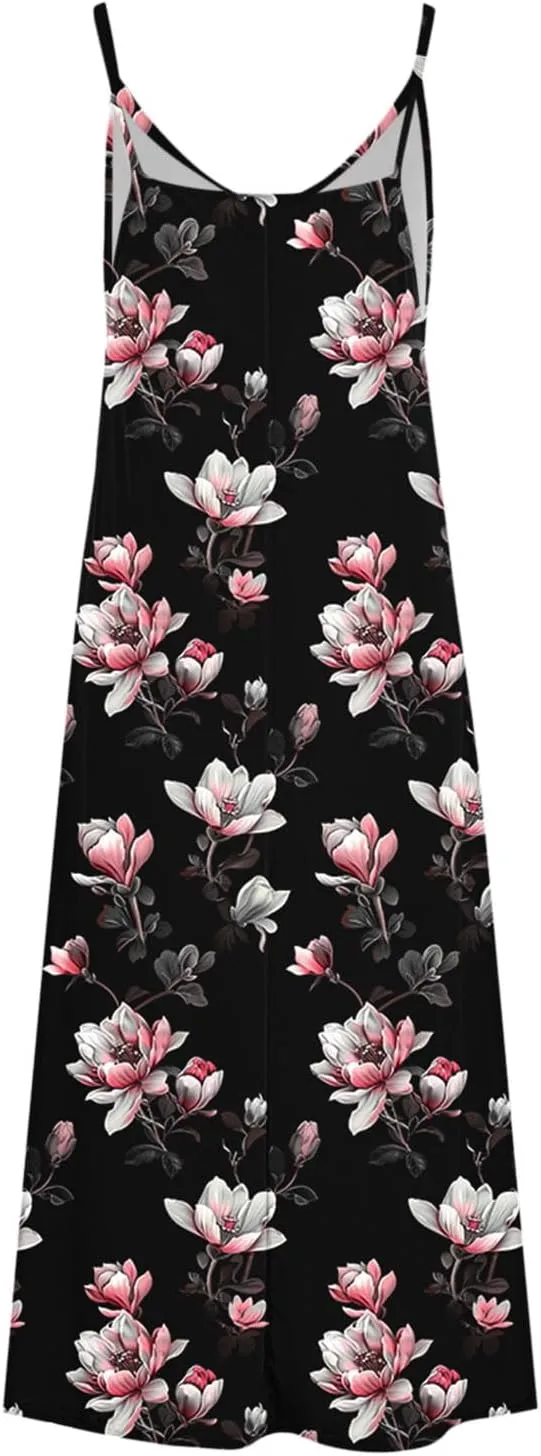 Summer Dresses for Women 2025 Beach Vacation Maxi Dress Spaghetti Strap Floral Print Sundress Casual Travel Clothes