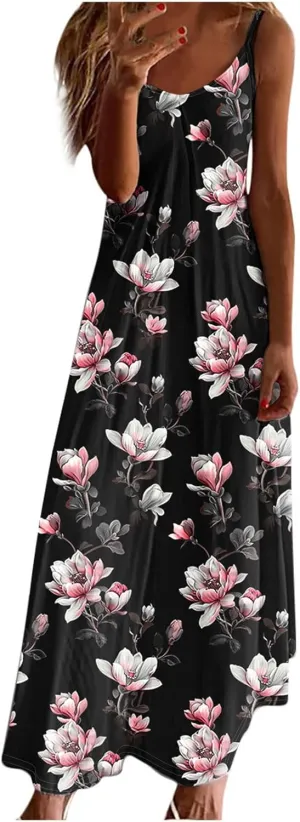 Summer Dresses for Women 2025 Beach Vacation Maxi Dress Spaghetti Strap Floral Print Sundress Casual Travel Clothes