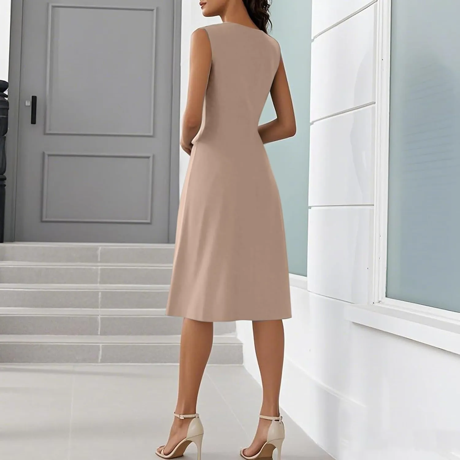 Summer Dresses for Women 2025 Casual V Neck Sleeveless Midi Dress Flowy Irregular Hem Boho Tank Dress
