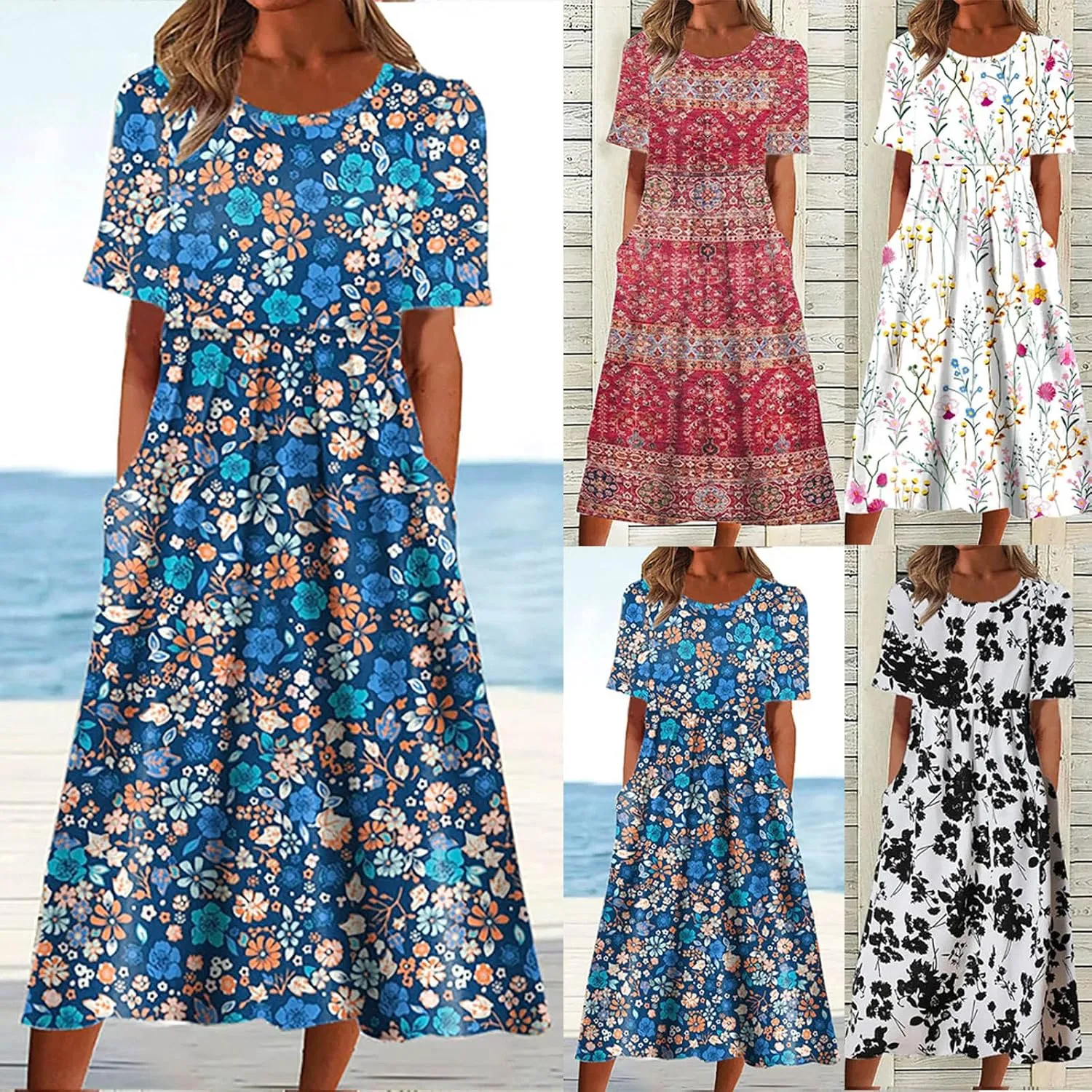 Summer Dresses for Women 2025 Floral Dress Short Sleeve Shirt Dresses Plus Size Maxi Dress Beach Vacation Sundresses