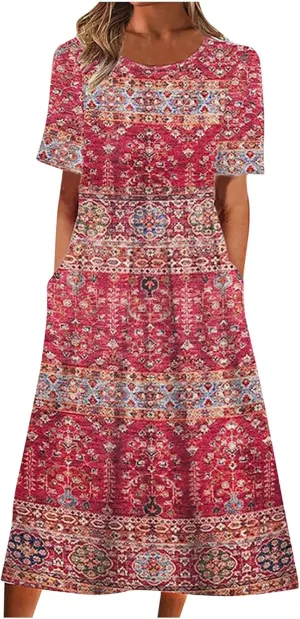 Summer Dresses for Women 2025 Floral Dress Short Sleeve Shirt Dresses Plus Size Maxi Dress Beach Vacation Sundresses