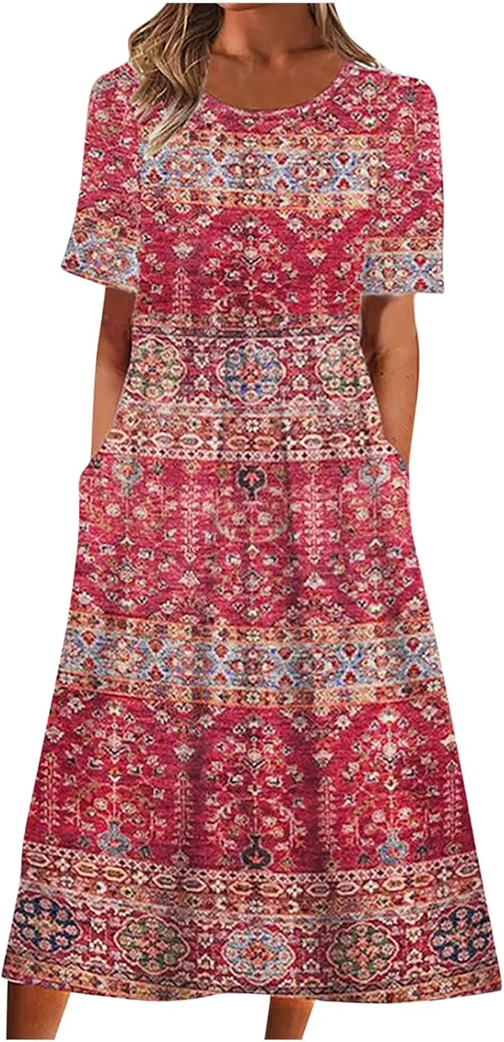 Summer Dresses for Women 2025 Floral Dress Short Sleeve Shirt Dresses Plus Size Maxi Dress Beach Vacation Sundresses