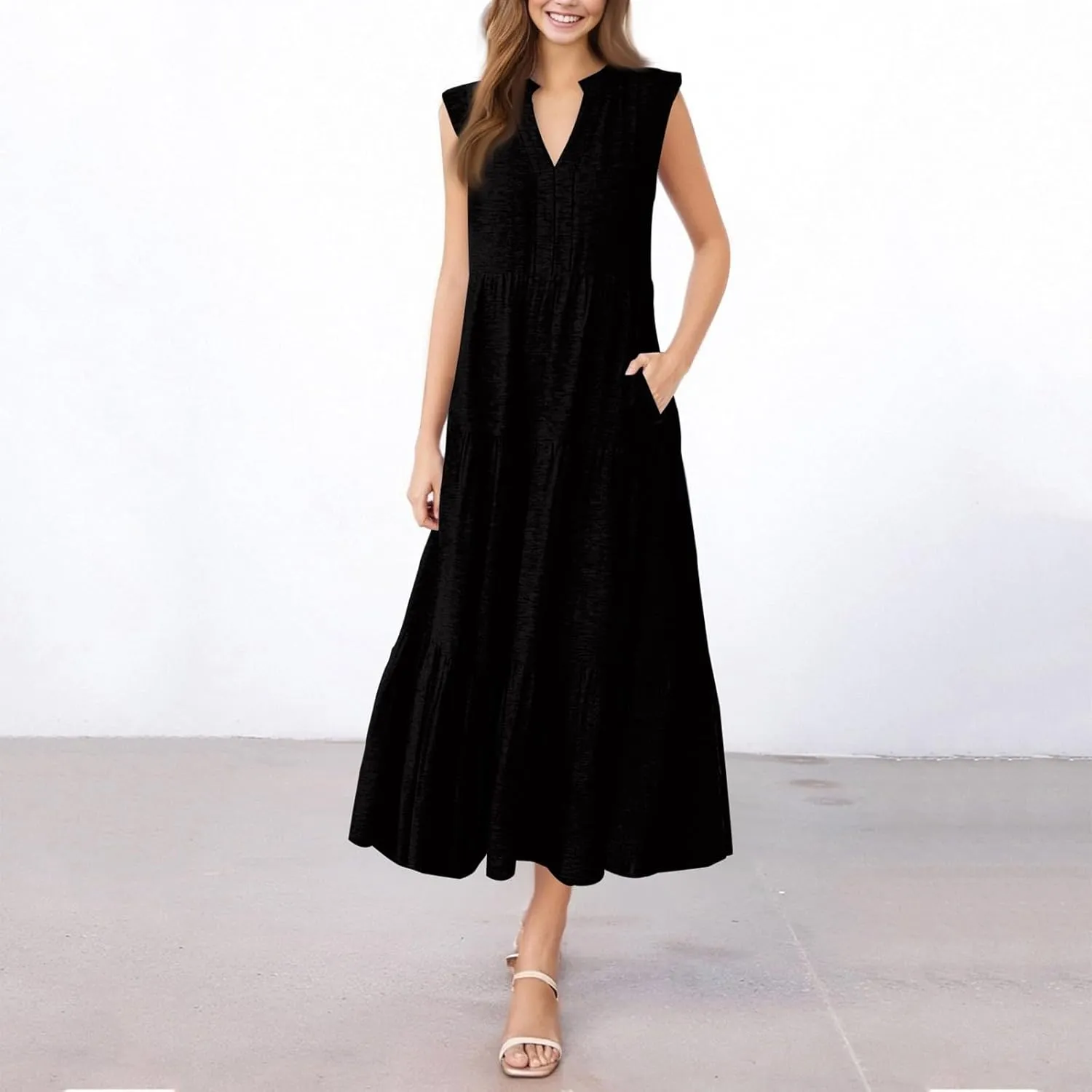 Summer Dresses for Women 2025 Maxi Casual Floral Boho Sundresses Sleeveless V-Neck Pleated Beach Vacation Tank Dress