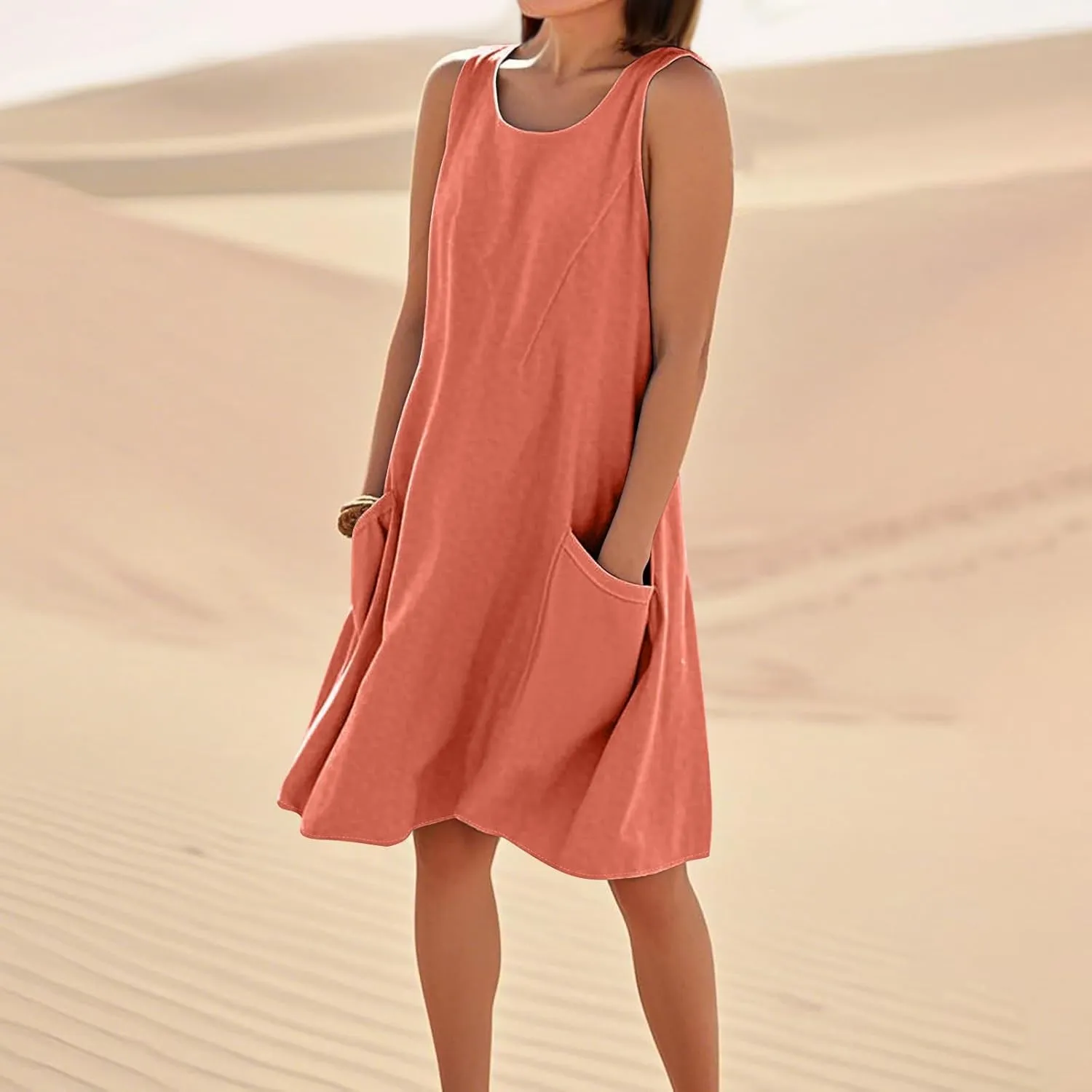 Summer Dresses for Women 2025 Sleeveless Casual Cotten Linen T Shirt Midi Sundresses Loose Beach Cover Up Tank Dress