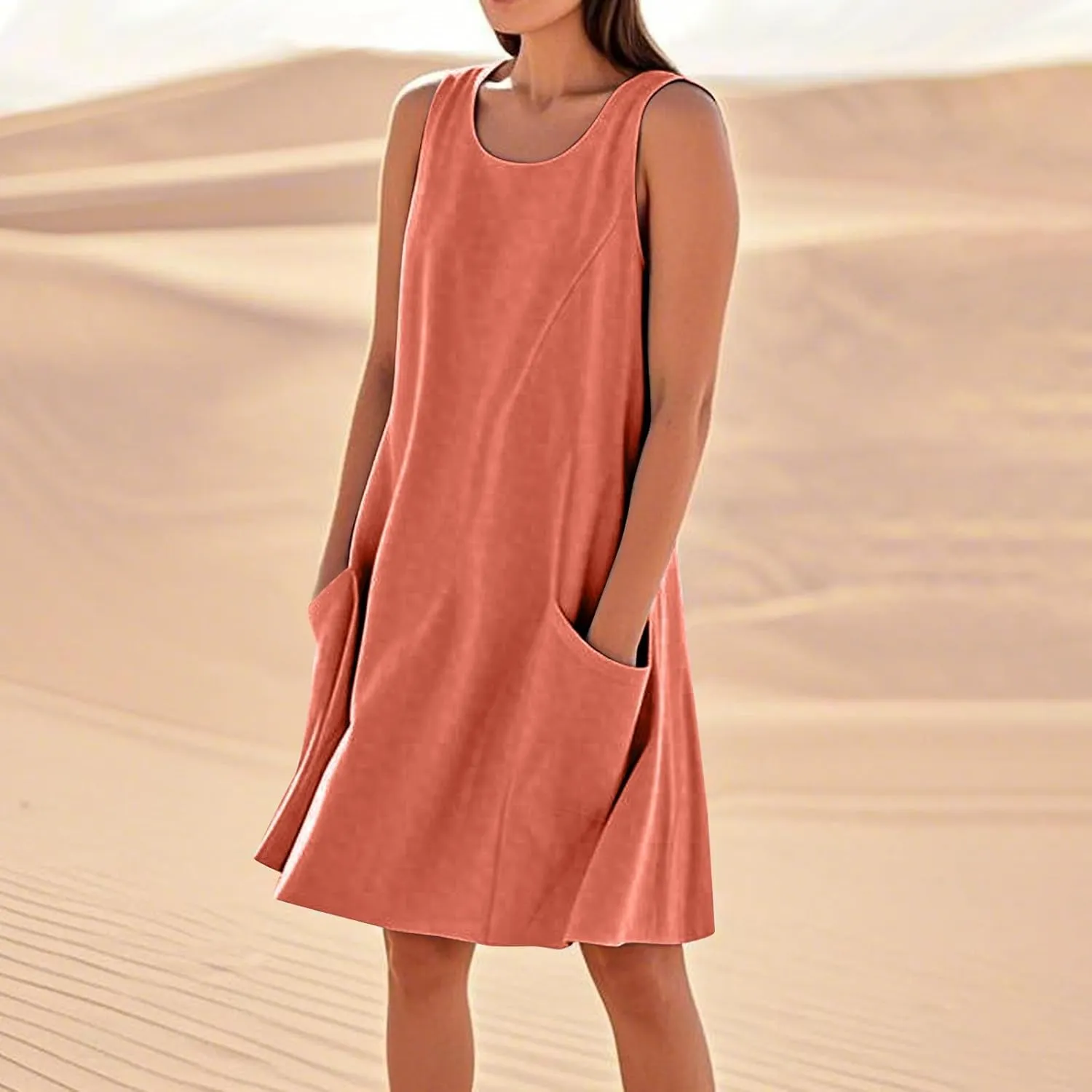 Summer Dresses for Women 2025 Sleeveless Casual Cotten Linen T Shirt Midi Sundresses Loose Beach Cover Up Tank Dress