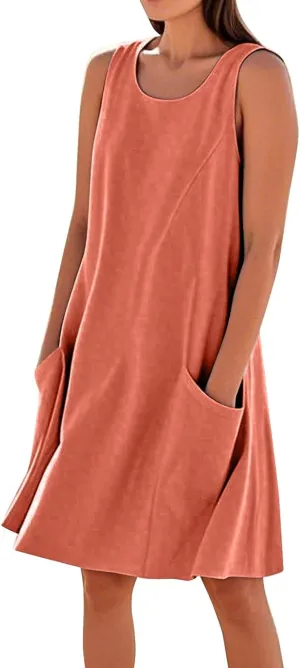Summer Dresses for Women 2025 Sleeveless Casual Cotten Linen T Shirt Midi Sundresses Loose Beach Cover Up Tank Dress