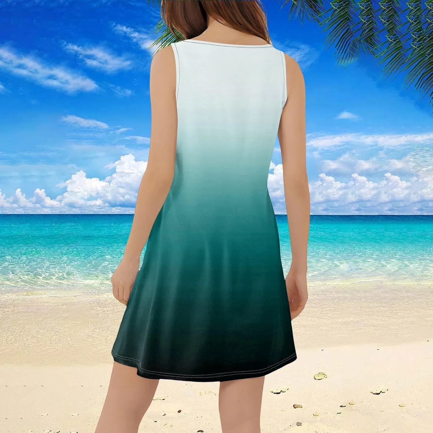 Summer Dresses for Women 2025 Solid Color Casual Sleeveless V-Neck Tank Dress Flowy A-Line Beach Vacation Sundresses