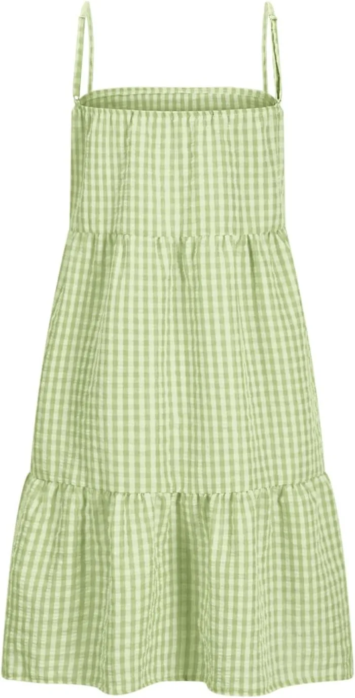 Summer Dresses for Women 2025 Spaghetti Strap Ruffle Tiered Tube Top Mini Dress Sexy Beach Vacation Dress with Pocket