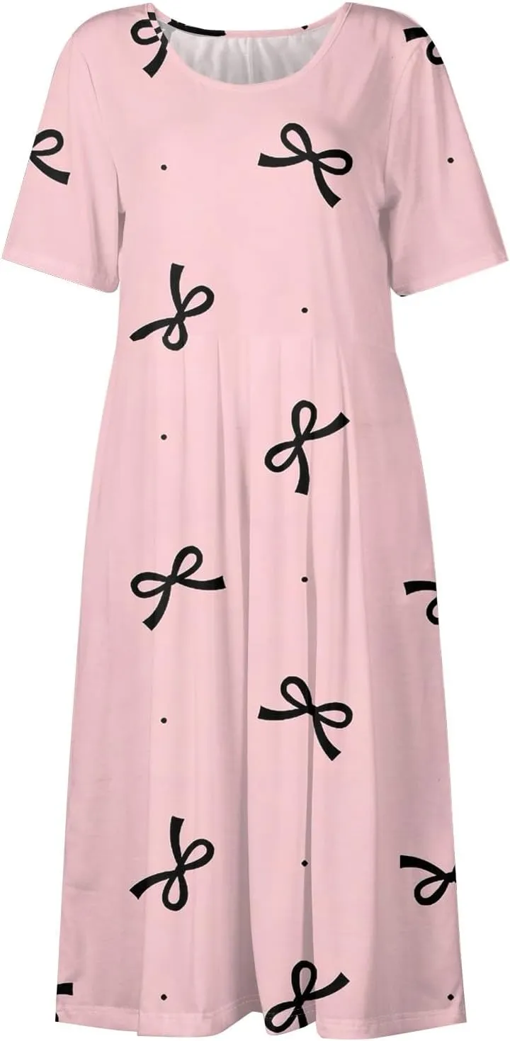 Summer Dresses for Women Casual Bodycon Dress Hawaiian Loose Short Sleeve Crewneck Beach Boho Vacation Midi Sundresse