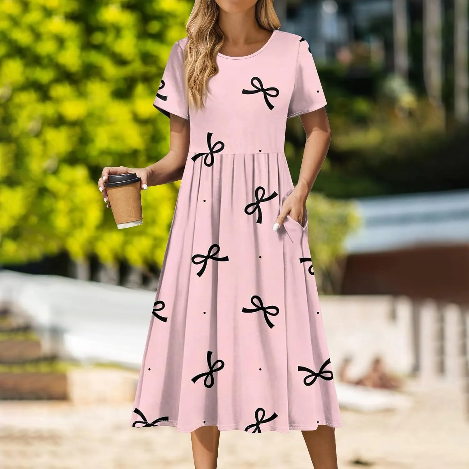 Summer Dresses for Women Casual Bodycon Dress Hawaiian Loose Short Sleeve Crewneck Beach Boho Vacation Midi Sundresse