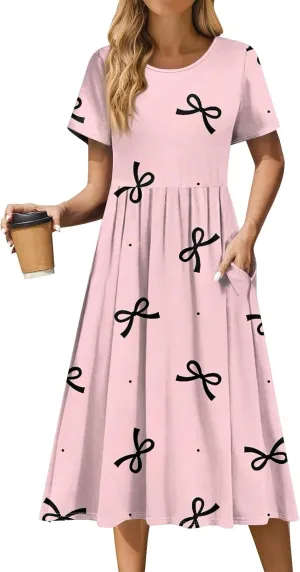 Summer Dresses for Women Casual Bodycon Dress Hawaiian Loose Short Sleeve Crewneck Beach Boho Vacation Midi Sundresse