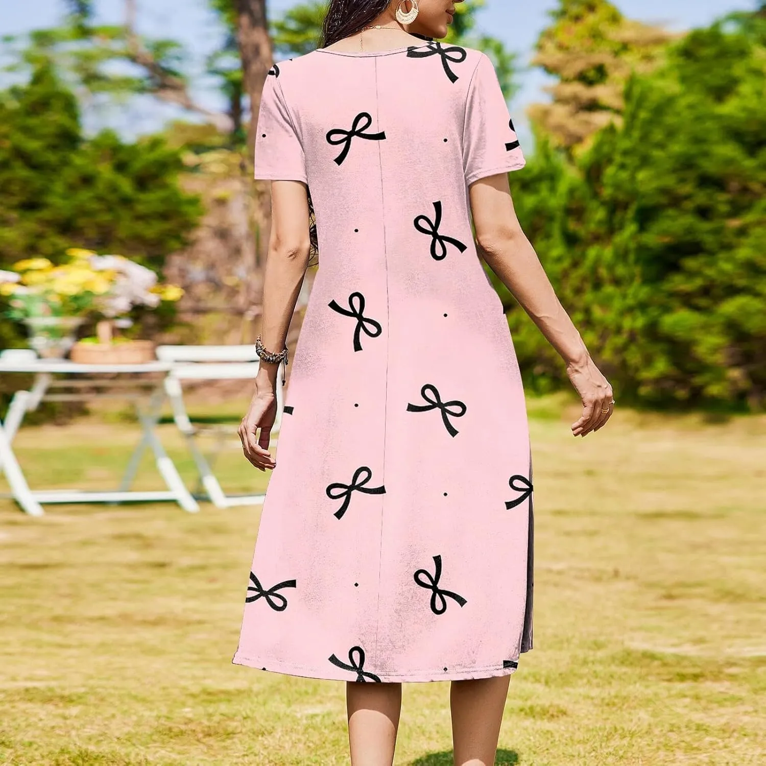 Summer Dresses for Women Casual Bodycon Dress Hawaiian Loose Short Sleeve Crewneck Beach Boho Vacation Midi Sundresse