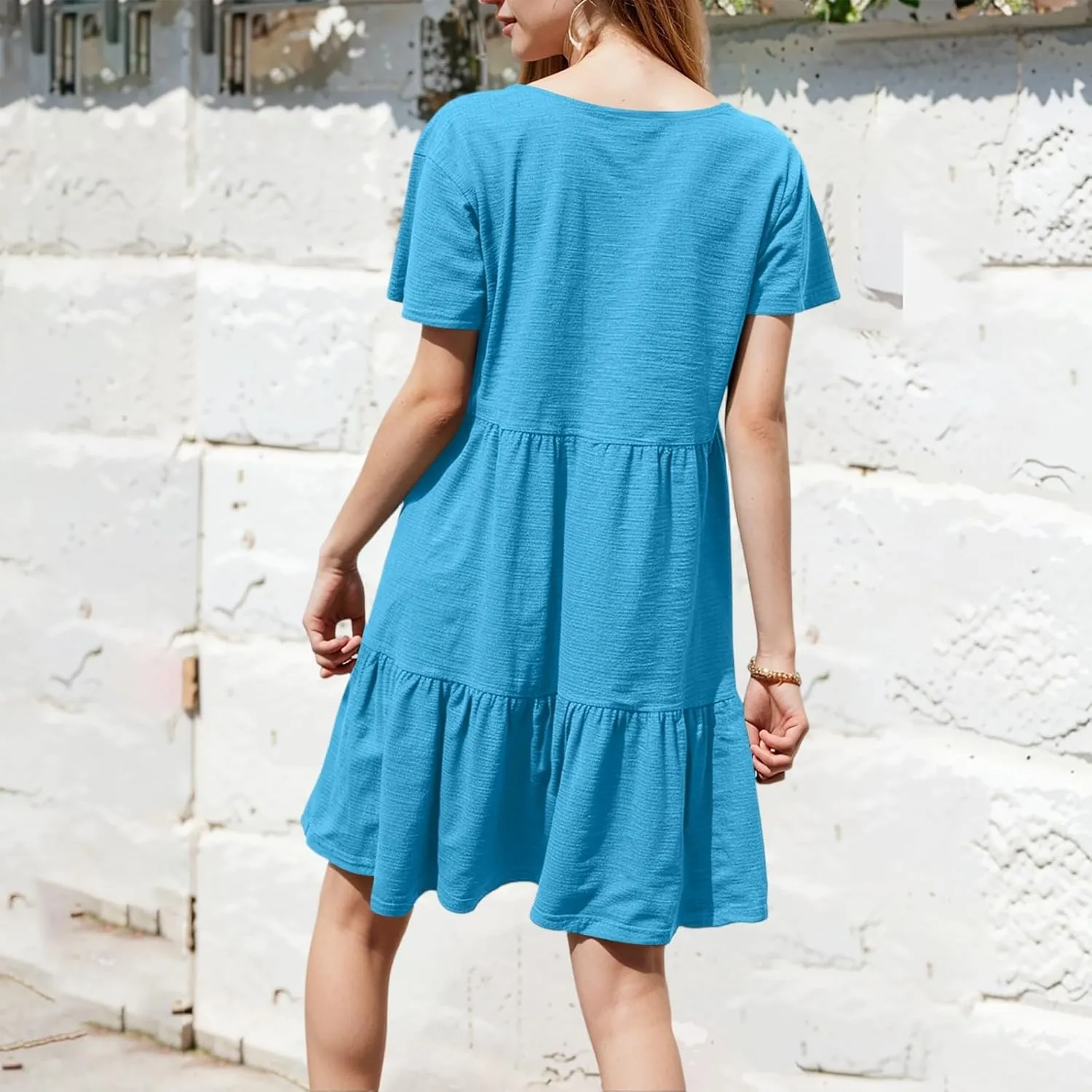 Sundresses for Women 2025 Tiered Flowy A Line Tshirt Dress Summer Loose Casual Boho Beach Cake Dresses with Pockets