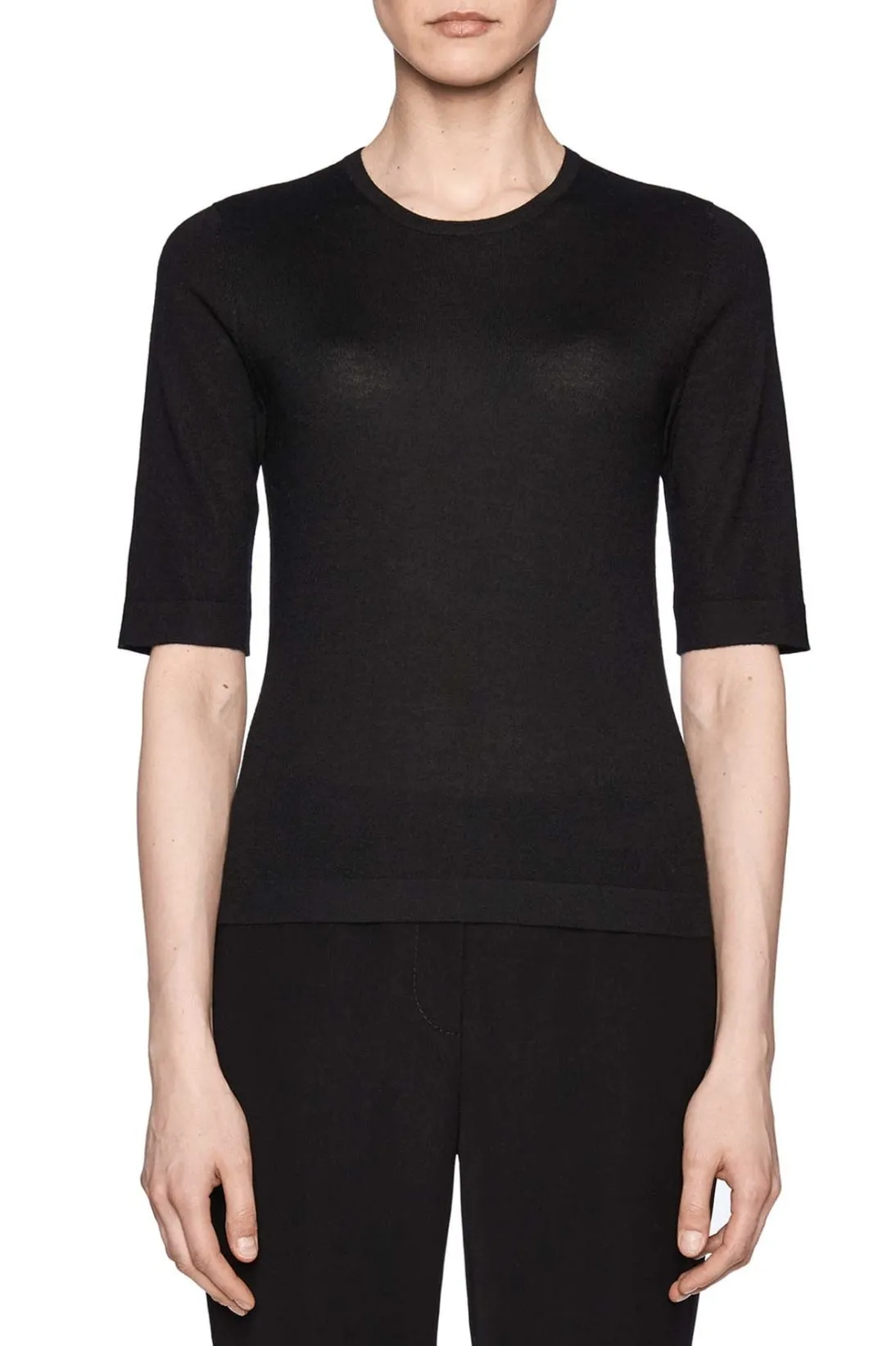 SUPERFINE CASHMERE ELBOW SLEEVE CREWNECK