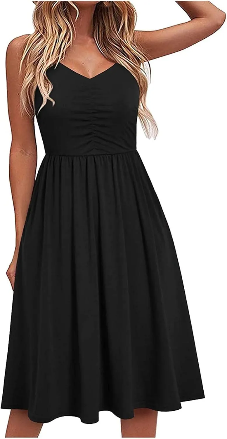 TARIENDY Women 2025 Summer Dress V Neck Sleeveless Dresses Fashion Casual Short Sundress Loose Comfy Sexy Beach Outfits