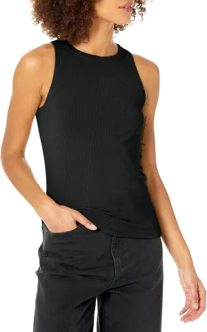 The Drop Women's Valerie Cutaway Neck Racerback Rib Knit Tank Top, Black, M