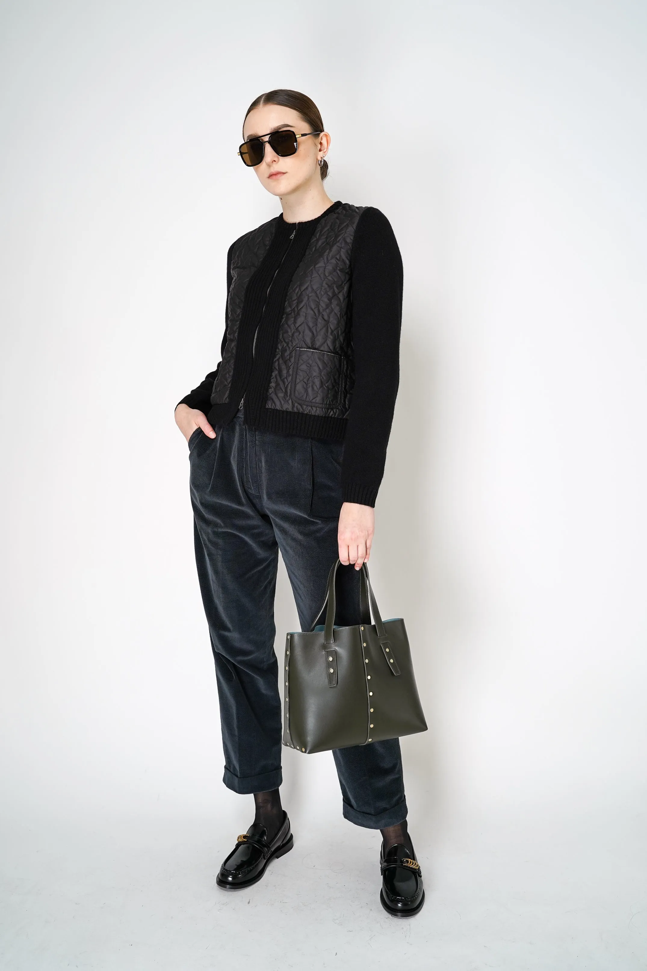 Tonet Nylon Padded and Knit Bomber Jacket in Black