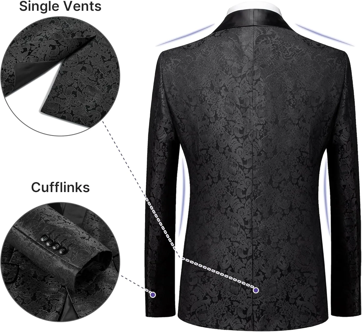 TRONSTORE Men's Velvet Suit Set Slim Fit 2 Piece Tuxedos Two Button Pattern Suit Jacket Pants Party Prom