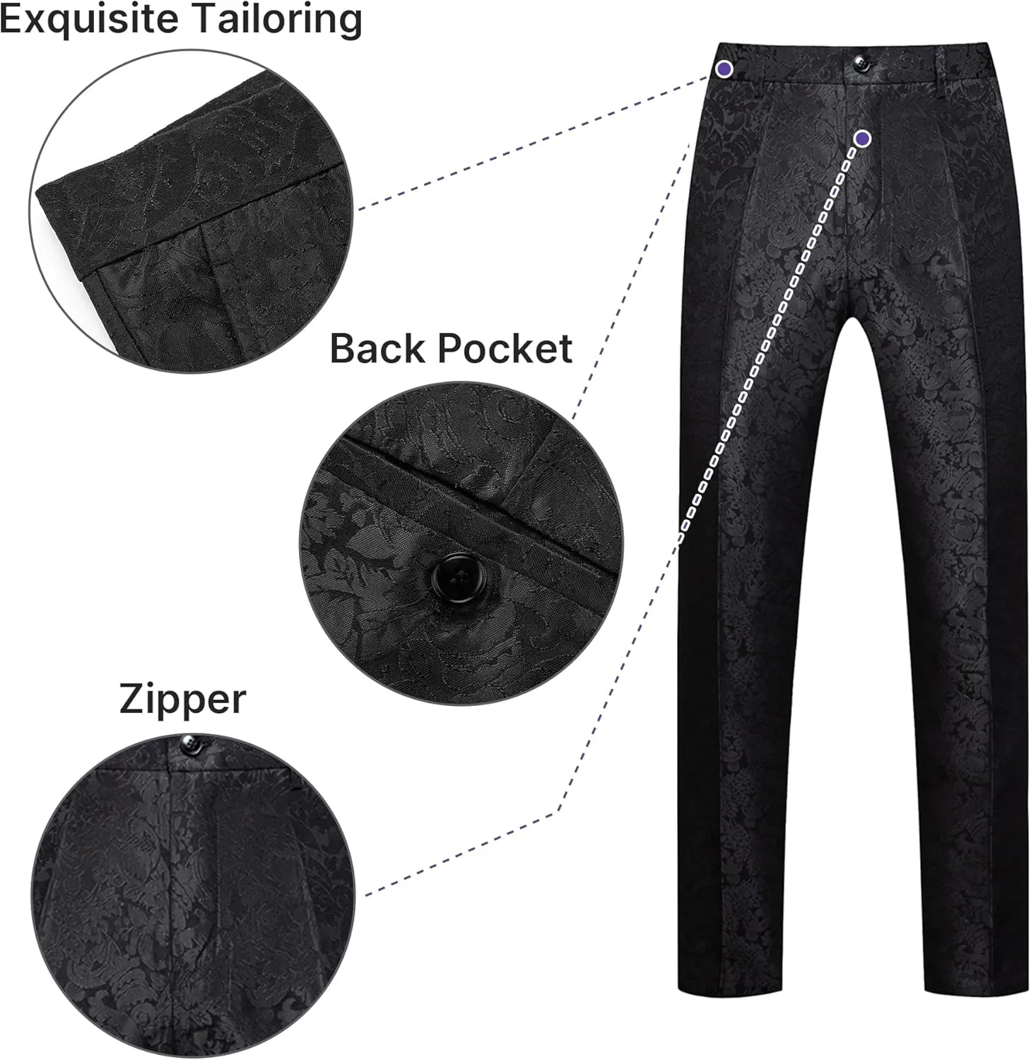TRONSTORE Men's Velvet Suit Set Slim Fit 2 Piece Tuxedos Two Button Pattern Suit Jacket Pants Party Prom