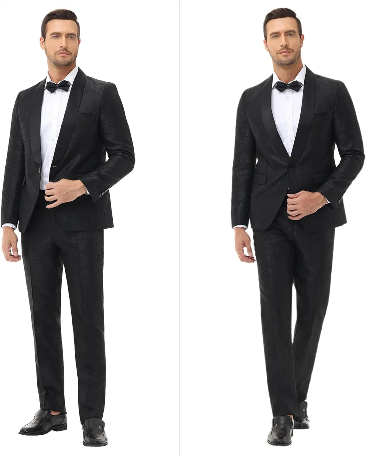 TRONSTORE Men's Velvet Suit Set Slim Fit 2 Piece Tuxedos Two Button Pattern Suit Jacket Pants Party Prom