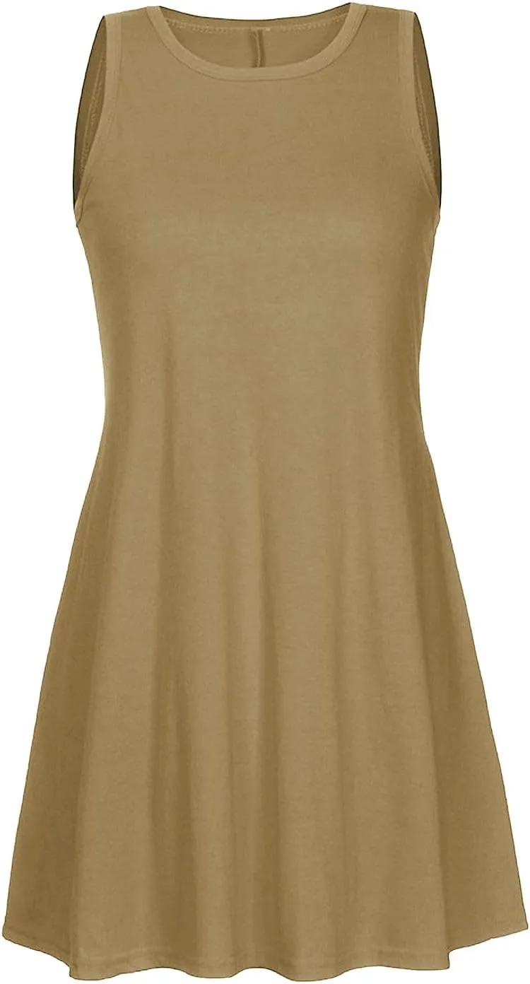 Tshirt Dress Women 2024 Summer Casual Sleeveless Crewneck Solid Midi Dresses with Pockets Going Out Sundress Fashion