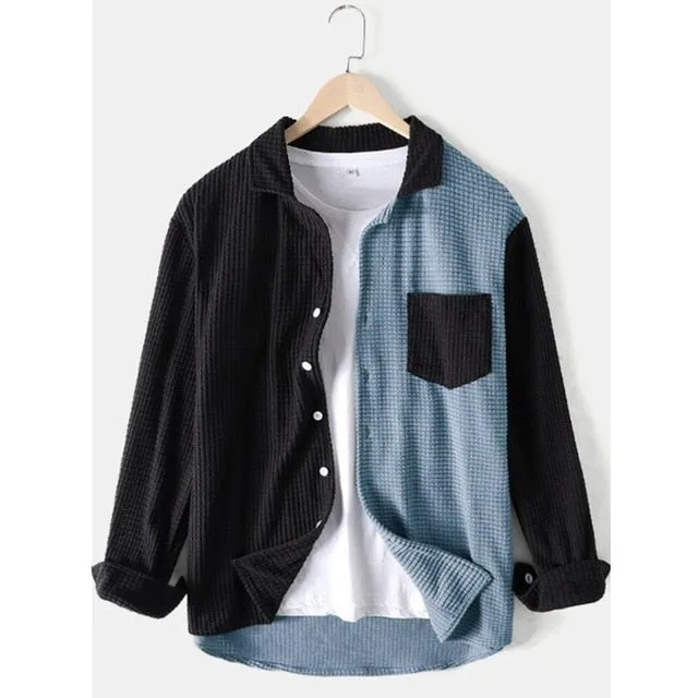 Two-Toned Geometric Pattern Long-Sleeved Shirt