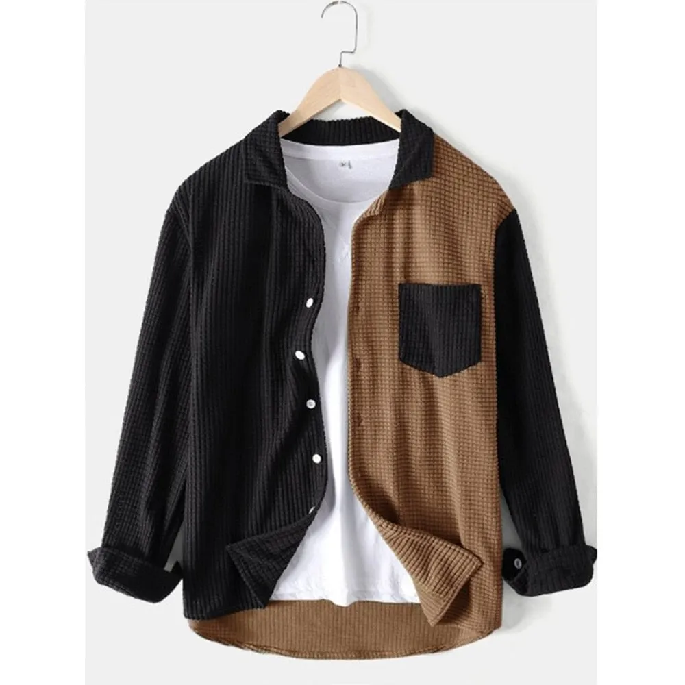 Two-Toned Geometric Pattern Long-Sleeved Shirt