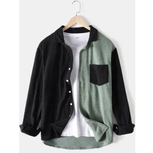 Two-Toned Geometric Pattern Long-Sleeved Shirt