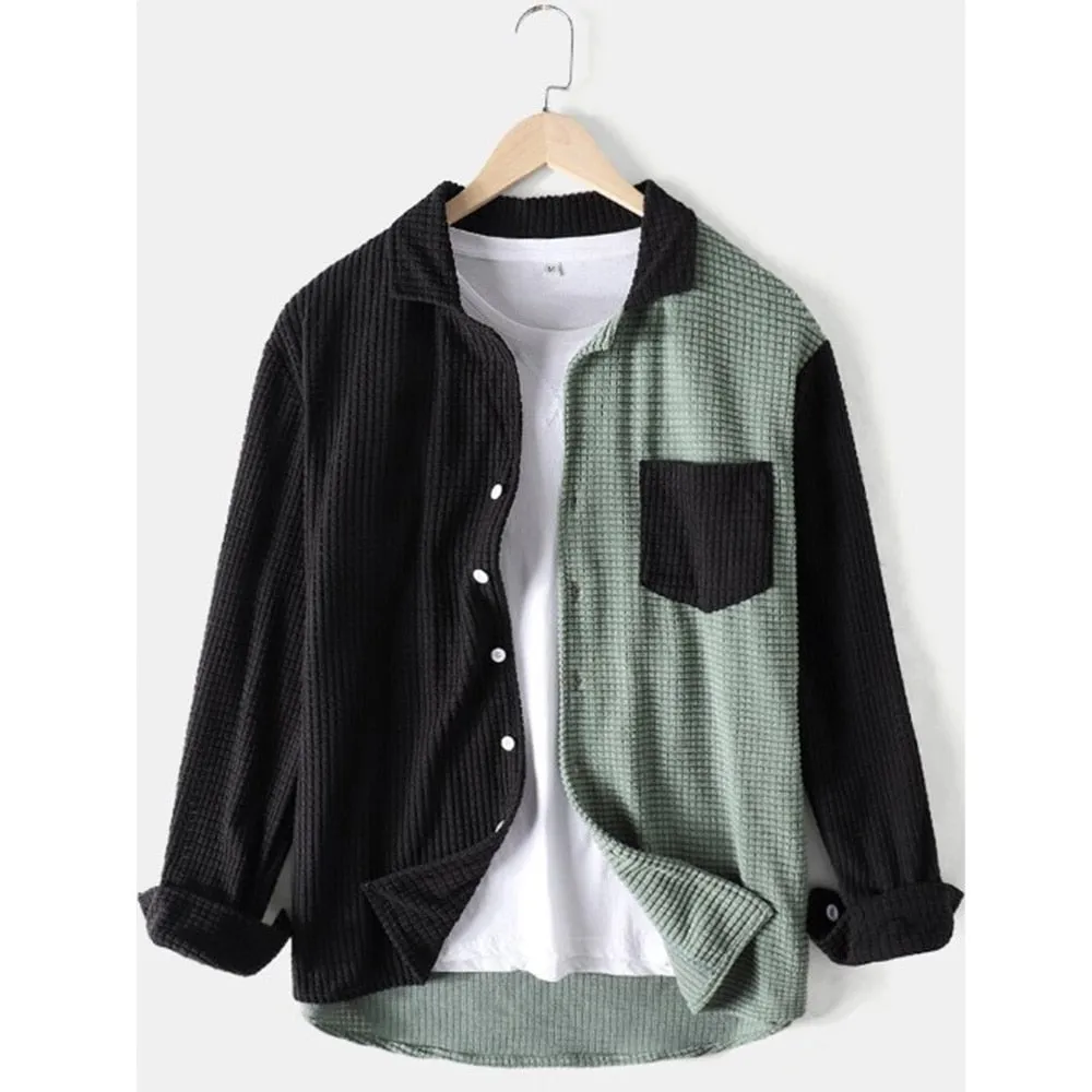 Two-Toned Geometric Pattern Long-Sleeved Shirt