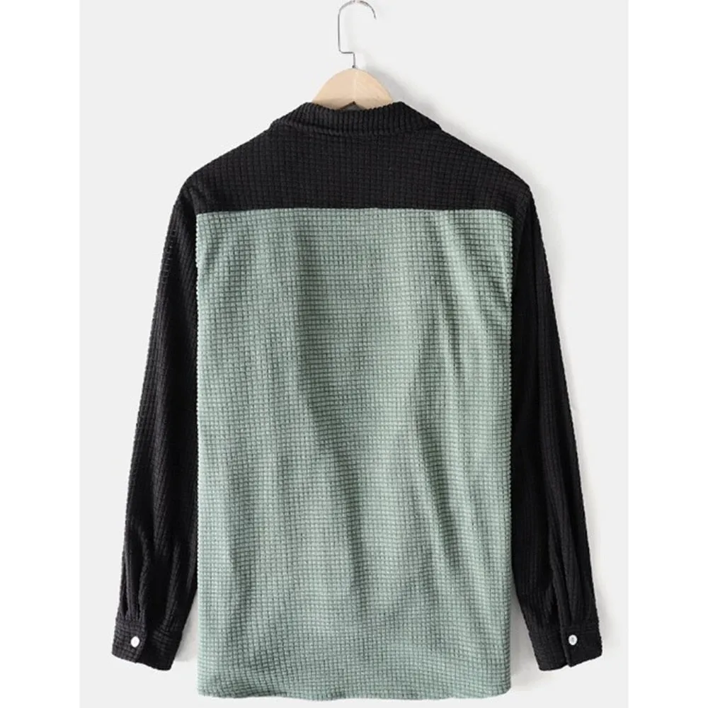 Two-Toned Geometric Pattern Long-Sleeved Shirt