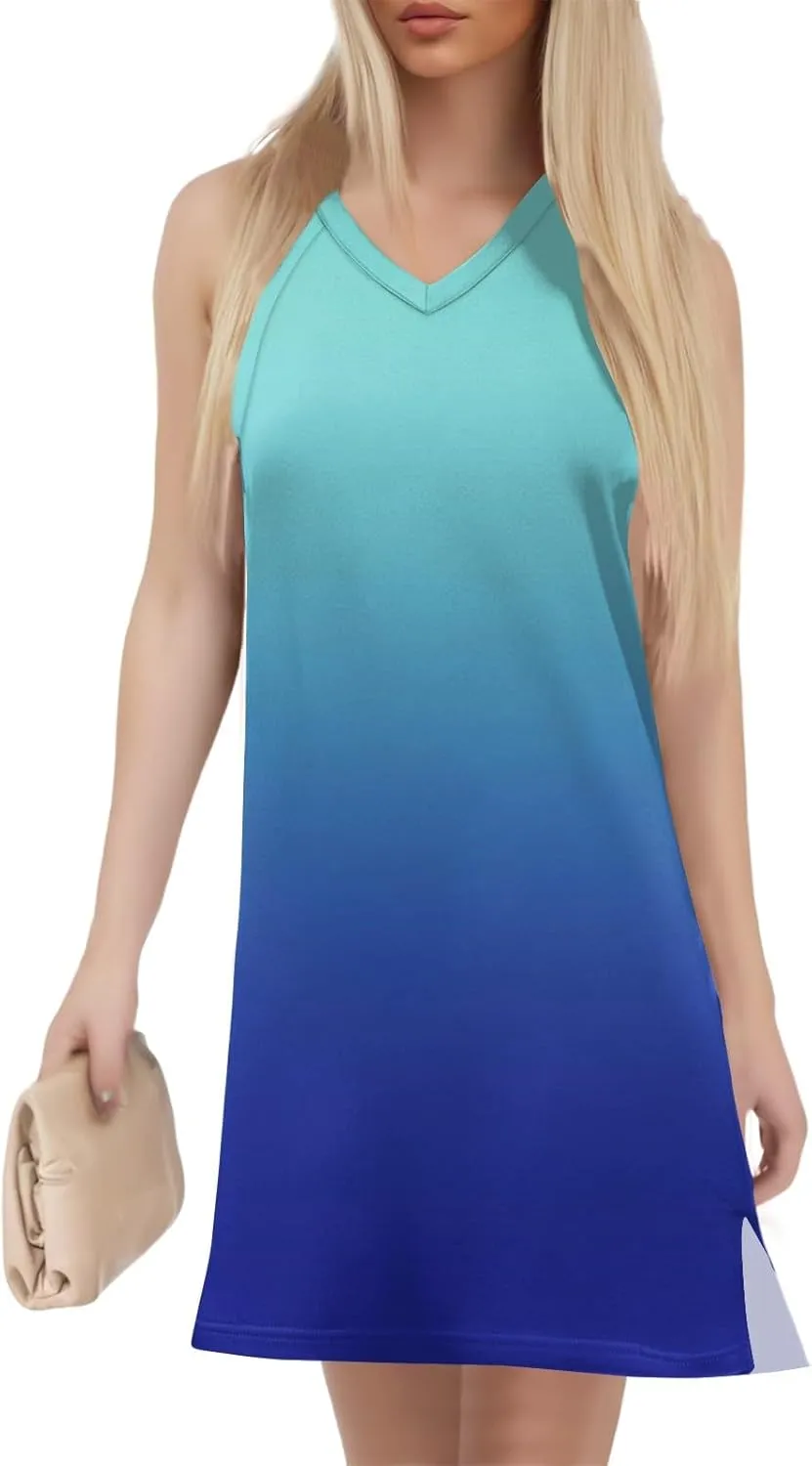 V Neck Beach Dress for Women 2025 Summer Vacation Tank Dress Holiday Boho Floral Dresses Casual Resort Wear