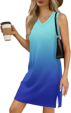 V Neck Beach Dress for Women 2025 Summer Vacation Tank Dress Holiday Boho Floral Dresses Casual Resort Wear