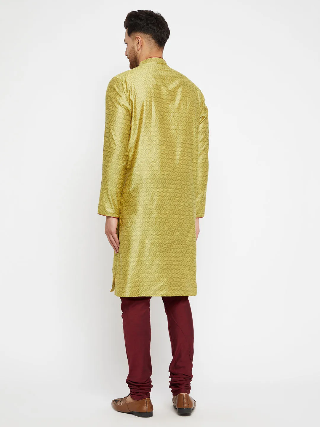 VASTRAMAY Men's Mustard Silk Blend Kurta