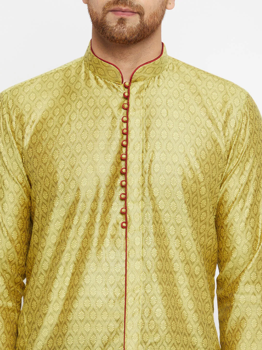 VASTRAMAY Men's Mustard Silk Blend Kurta