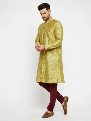 VASTRAMAY Men's Mustard Silk Blend Kurta
