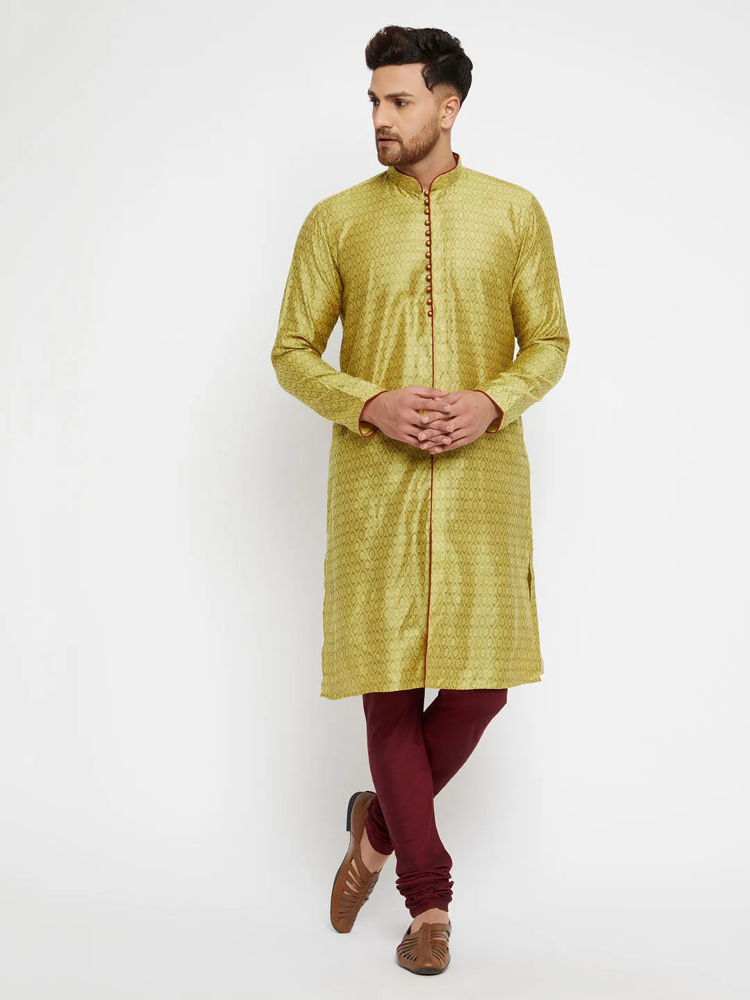 VASTRAMAY Men's Mustard Silk Blend Kurta