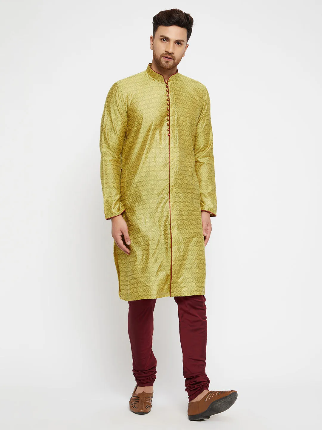VASTRAMAY Men's Mustard Silk Blend Kurta