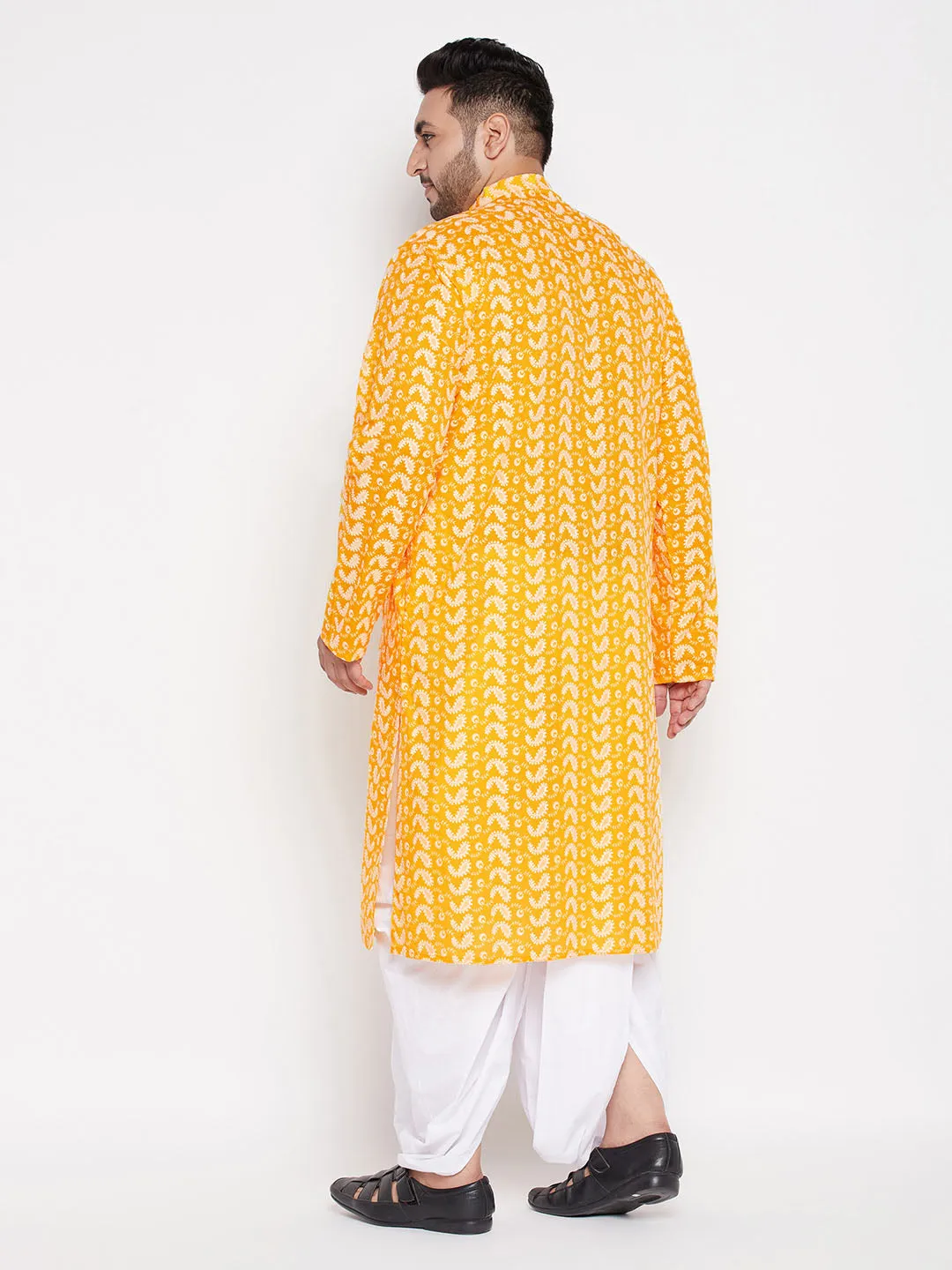 VASTRAMAY Men's Orange Chikankari Kurta Dhoti