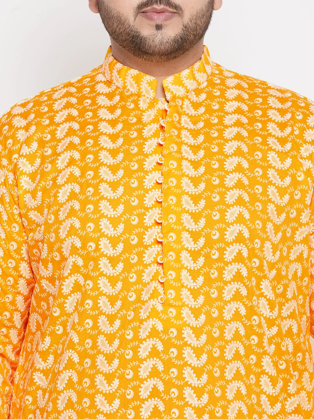 VASTRAMAY Men's Orange Chikankari Kurta Dhoti