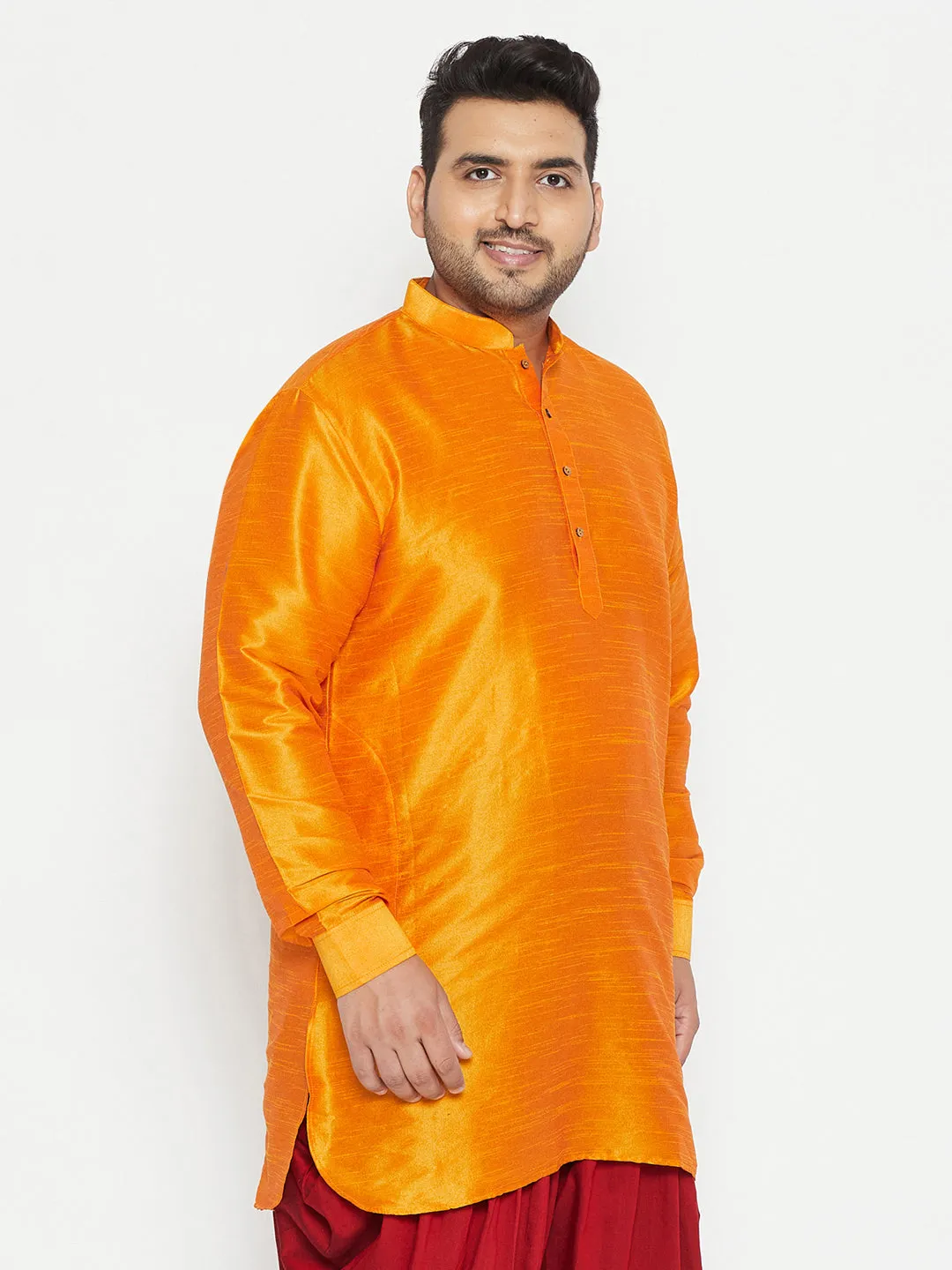 VASTRAMAY Orange Silk Blend Kurta