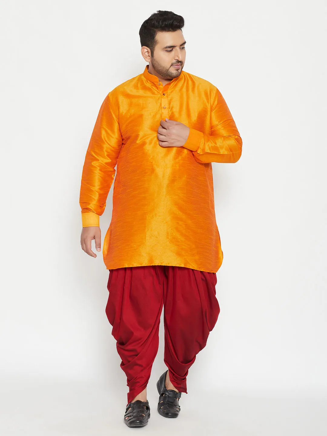 VASTRAMAY Orange Silk Blend Kurta