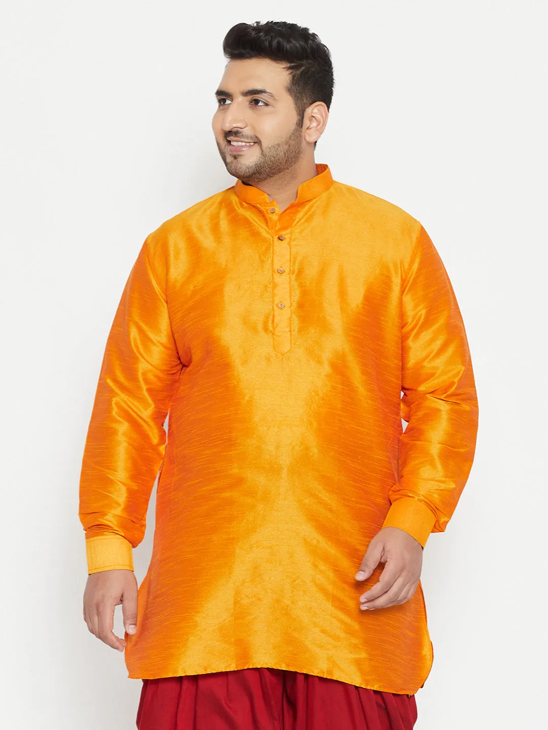 VASTRAMAY Orange Silk Blend Kurta