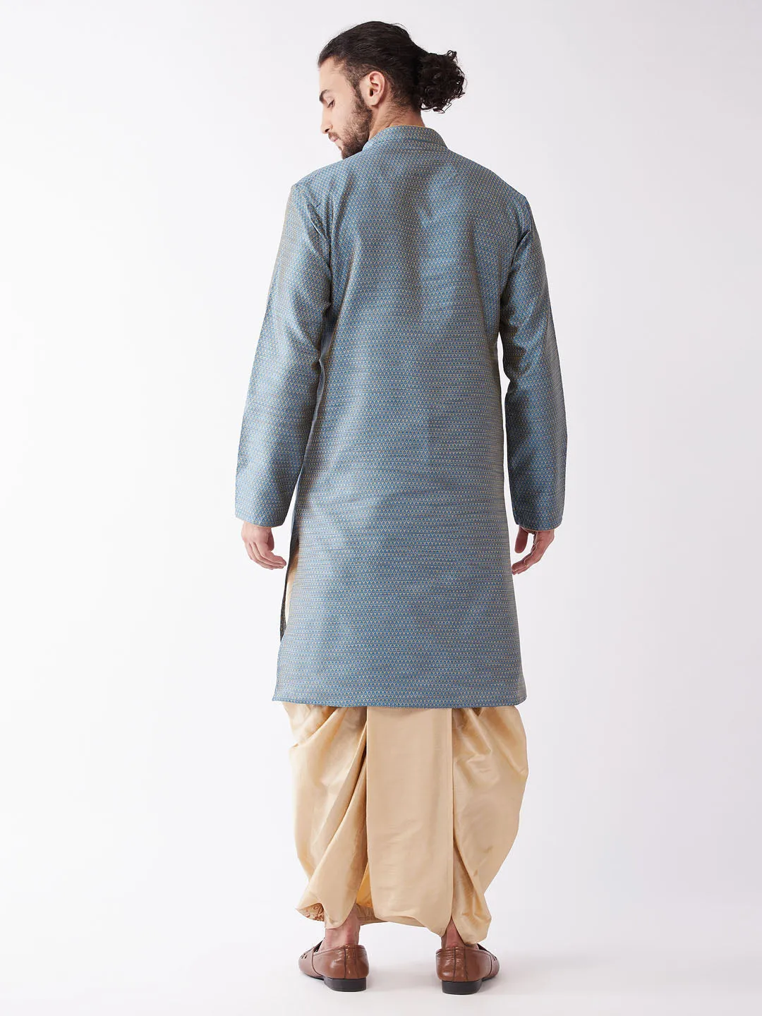 VASYTAMAY Men's Aqua Blue Silk Dhoti