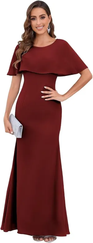 VCCICANY Mermaid Cape Sleeve Mother of The Bride Dresses for Wedding Chiffon Long Mother of The Groom Dresses