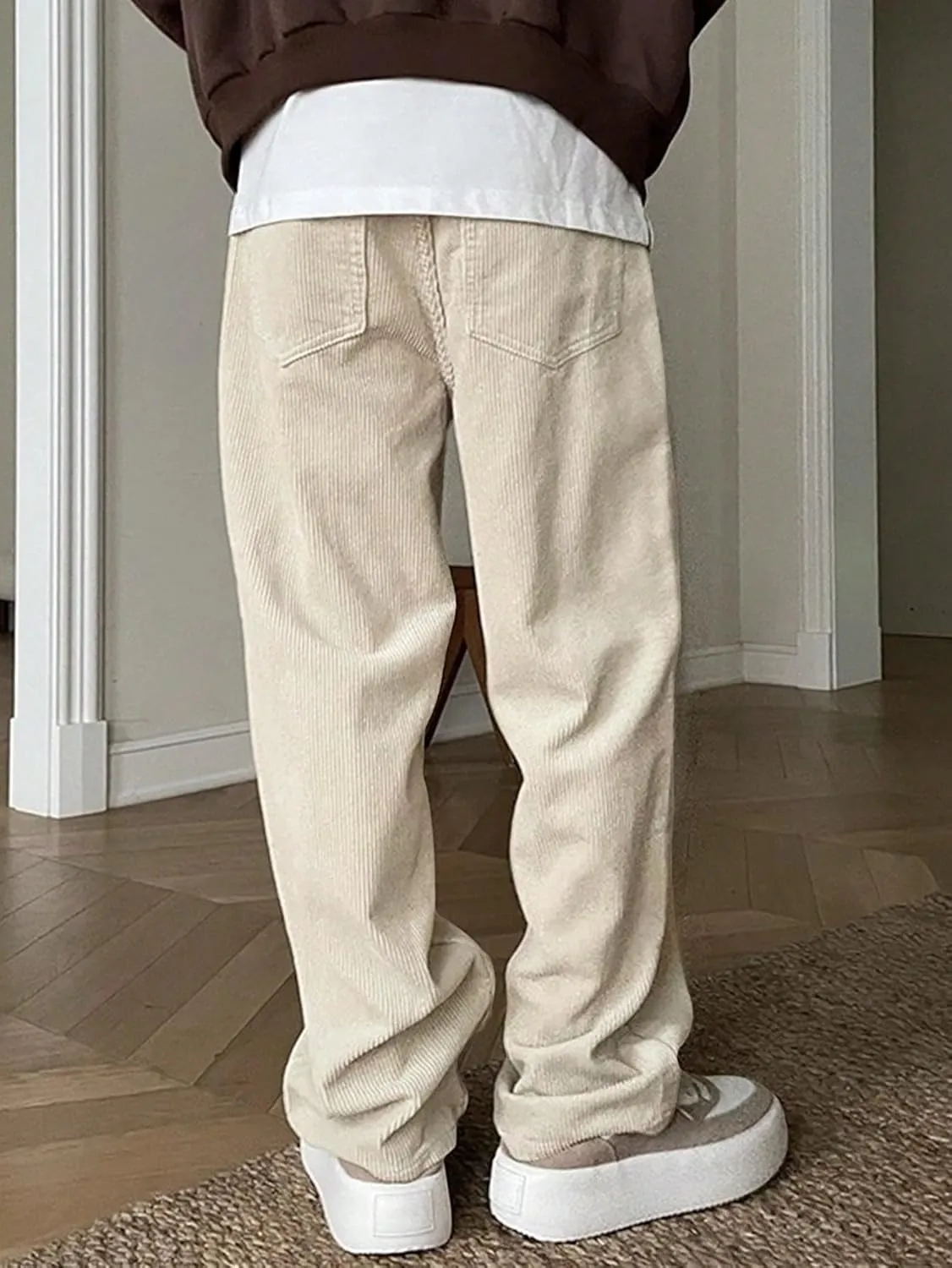 Verdusa Men's Casual Drawstring Elastic Waist Wide Leg Pants Long Trousers with Pockets