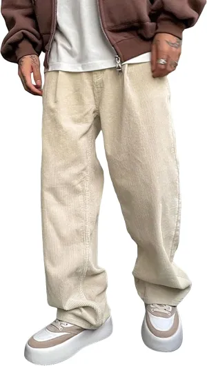 Verdusa Men's Casual Drawstring Elastic Waist Wide Leg Pants Long Trousers with Pockets