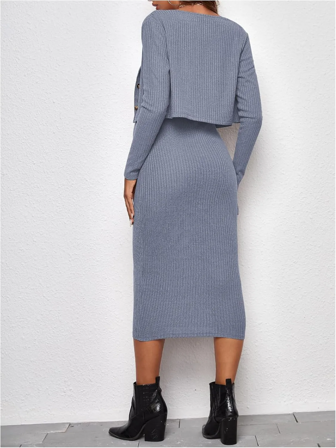Verdusa Women's Maternity 2 Piece Rib Knit V Neck Long Cami Bodycon Dress and Long Sleeve Cardigan