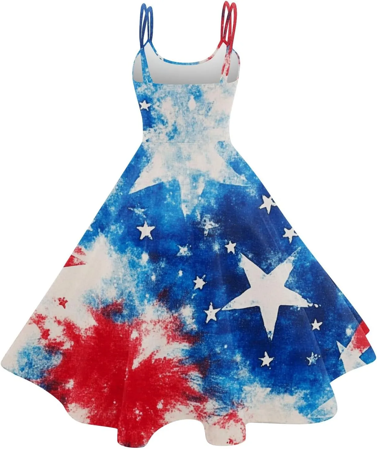 Women Fourth of July Dress Midi Red White and Blue Dresses Spaghetti Strap USA Flag Dress Holiday Festival Dresses