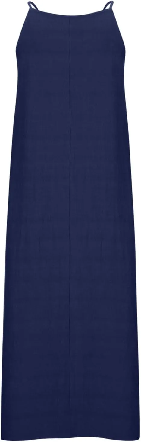 Women Summer Casual Loose Sleeveless Sundress Spaghetti Strap Flowy Boho Linen Beach Vacation Maxi Long Dress